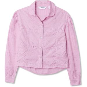 Lands’ End Girls Long Sleeve Woven Hearts Top(Hearts/Mauve)
