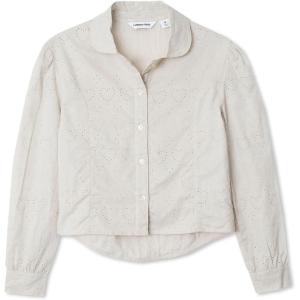 Lands’ End Girls Long Sleeve Woven Hearts Top(Hearts/Sand Khaki)