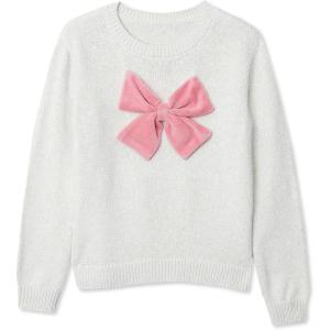 Lands’ End Girls Meet and Greet Bow Knit Sweater(Ivory/Mauve Bow)