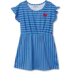 Lands’ End Girls Short Sleeve Gathered Waist Tunic Top(Blue Heart Stripe)