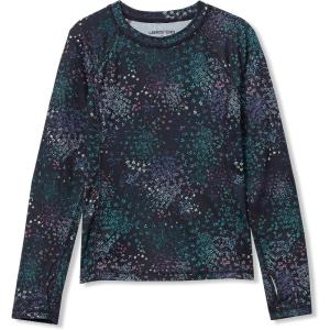 Lands’ End Girls Thermal Base Layer Long Underwear Thermaskin Crew Neck Shirt(Black Starburst Floral)