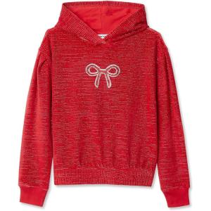 Lands’ End Girls Velour Hoodie Sweatshirt(Cherry Bow Stripe)