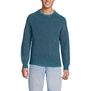 Lands’ End Men’s Drifter Cotton Crewneck Sweater(Baltic Teal)