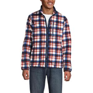 Lands’ End Men’s Full Zip Sherpa Fleece Jacket(Navy/Bourbon Plaid)