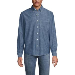 Lands’ End Men’s Long Sleeve Chambray Shirt(Dark Wash)