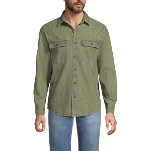 Lands’ End Men’s Long Sleeve Indigo Work Shirt(Washed Olive)
