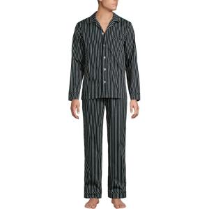 Lands’ End Men’s Long Sleeve Temperature Regulating Woven Sleep Set(Black/Steel Gray Stripe)