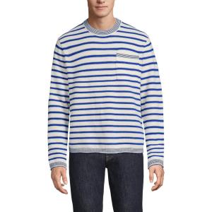 Lands’ End Men’s Long Sleeve Textured Cotton Crewneck Sweater(Ivory Latte/Lapis Stripe)