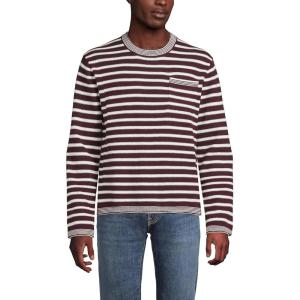 Lands’ End Men’s Long Sleeve Textured Cotton Crewneck Sweater(Lush Burgundy Stripe)