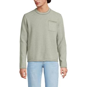 Lands’ End Men’s Long Sleeve Textured Cotton Crewneck Sweater(River Stone Green Micro Stripe)