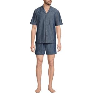 Lands’ End Men’s Short Sleeve Essential Short Sleep Set(Medium Indigo Chambray)