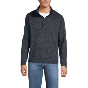 Lands’ End Men’s Sweater Fleece Snap Neck Pullover Jacket(Black Heather)