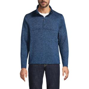 Lands’ End Men’s Sweater Fleece Snap Neck Pullover Jacket(Classic Navy Muted Heather)