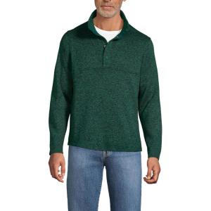 Lands’ End Men’s Sweater Fleece Snap Neck Pullover Jacket(Evergreen Heather)
