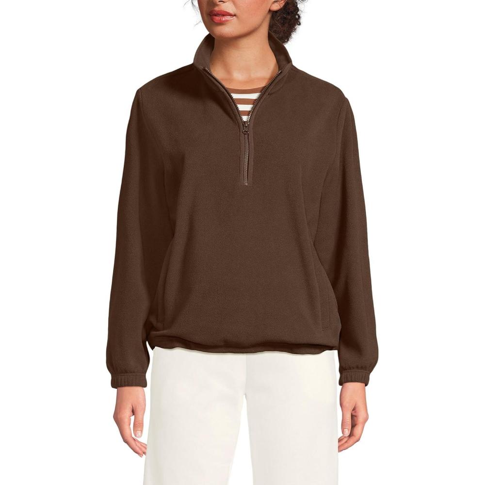 imageLands End Womens Anyweather RainDefense Fleece Quarter Zip PulloverDark Walnut Brown