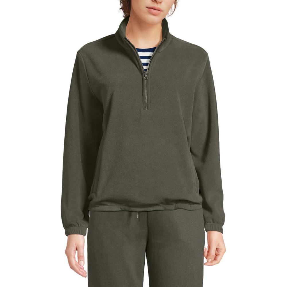 imageLands End Womens Anyweather RainDefense Fleece Quarter Zip PulloverForest Moss
