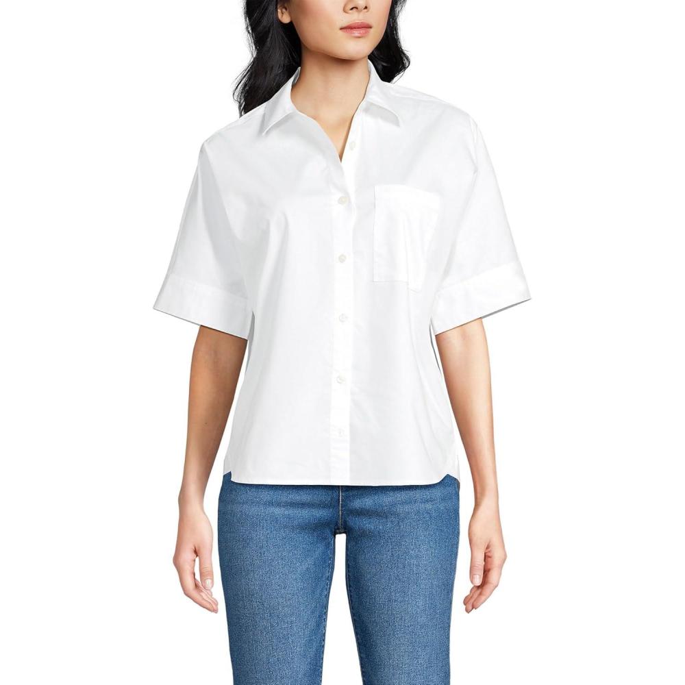 imageLands End Womens Cooling Elbow Sleeve Button Front ShirtWhite