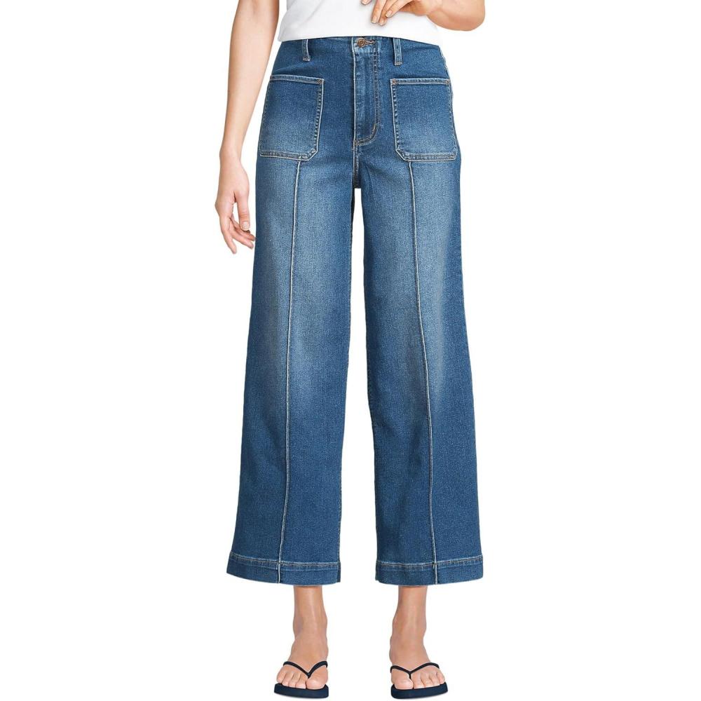 imageLands End Womens Denim High Rise Extra Wide Leg Crop JeansIndigo Tide Blue