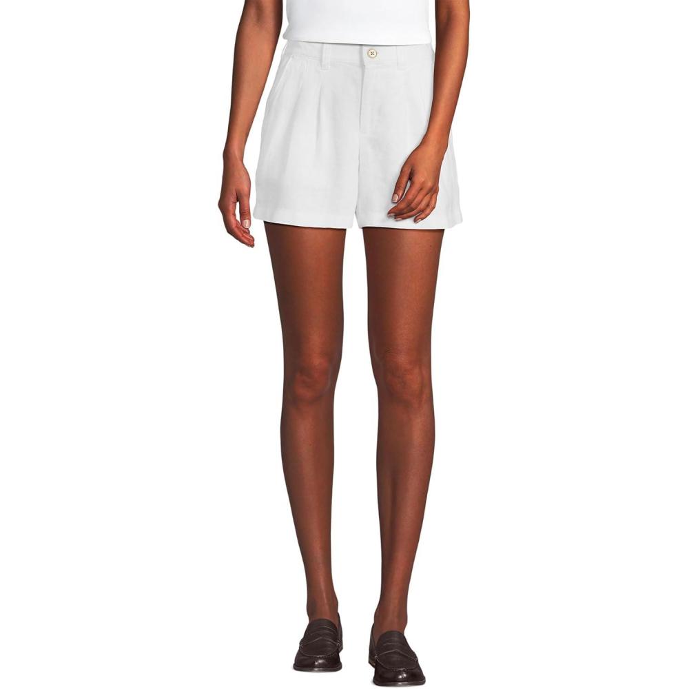 imageLands End Womens High Rise Pleated Aline 5 Linen ShortsWhite