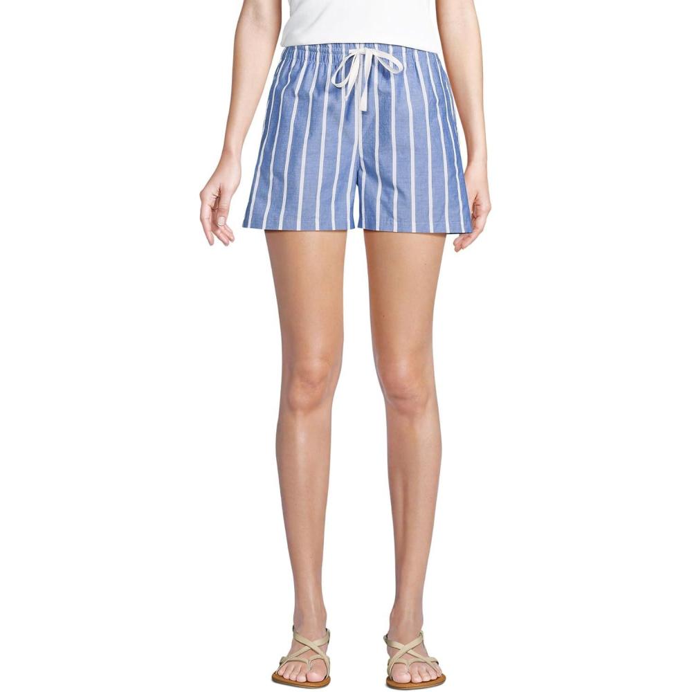 imageLands End Womens Poplin High Rise Pull On 5 ShortsSapphire Gem Blue Broad Stripe
