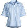 Lands’ End Women’s Cooling Elbow Sleeve Button Front Shirt(Clear Blue Sky Quad Stripe)
