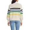Lands’ End Women’s Drifter Rugby with Woven Collar Sweater(Ivory/Multi Gem Placed Stripe)