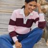 Lands’ End Women’s Drifter Rugby with Woven Collar Sweater(Lush Burgundy/Pink Rugby)