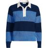 Lands’ End Women’s Drifter Rugby with Woven Collar Sweater(Muted Cobalt Blue/Navy Rugby)