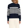 Lands’ End Women’s Drifter Rugby with Woven Collar Sweater(Navy/Ivory Placed Stripe)