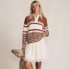 Lands’ End Women’s Drifter Rugby with Woven Collar Sweater(Rich Ginger Multi Stripes)