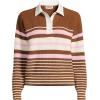 Lands’ End Women’s Drifter Rugby with Woven Collar Sweater(Rich Ginger Multi Stripes)