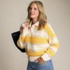 Lands’ End Women’s Drifter Rugby with Woven Collar Sweater(Sunkissed Yellow Stripes)