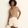 Lands’ End Women’s High Rise Pleated A-line 5″ Linen Shorts(Flax Linen)