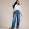 Lands’ End Women’s Petite Soft Denim High Rise Wide Leg Top Stitch Trousers(Indigo Tide Blue)