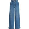 Lands’ End Women’s Petite Soft Denim High Rise Wide Leg Top Stitch Trousers(Indigo Tide Blue)