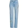 Lands’ End Women’s Petite Soft Denim Mid Rise Relaxed Straight Leg Jeans(Embroidered Lake Blue Wash)