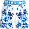 Lands’ End Women’s Poplin Pull On Pleated 5″ Shorts – Set Bottom(Blue/White Floral Mosaic)