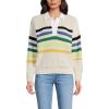 Lands’ End Women’s Drifter Rugby with Woven Collar Sweater(Ivory/Multi Gem Placed Stripe)