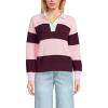 Lands’ End Women’s Drifter Rugby with Woven Collar Sweater(Lush Burgundy/Pink Rugby)