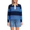 Lands’ End Women’s Drifter Rugby with Woven Collar Sweater(Muted Cobalt Blue/Navy Rugby)