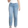 Lands’ End Women’s Petite Soft Denim Mid Rise Relaxed Straight Leg Jeans(Embroidered Lake Blue Wash)