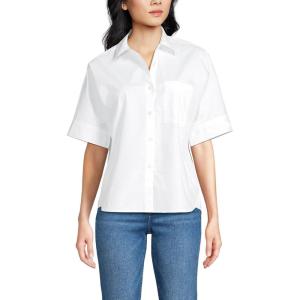 Lands’ End Women’s Cooling Elbow Sleeve Button Front Shirt(White)