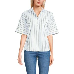Lands’ End Women’s Cooling Elbow Sleeve Button Front Shirt(Winter Pear Twin Stripe)