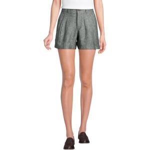 Lands’ End Women’s High Rise Pleated A-line 5″ Linen Shorts(Forest Moss Linen)