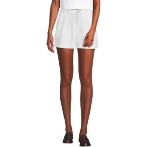 Lands’ End Women’s High Rise Pleated A-line 5″ Linen Shorts(White)