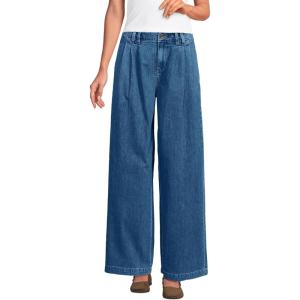 Lands’ End Women’s Lightweight Denim Mid Rise Pleated Slouchy Jeans(Canal Blue Wash)