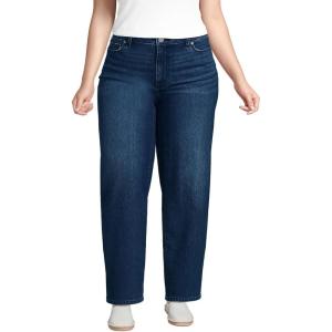 Lands’ End Women’s Petite Soft Denim Mid Rise Relaxed Straight Leg Jeans(Dark Indigo Blue Wash)