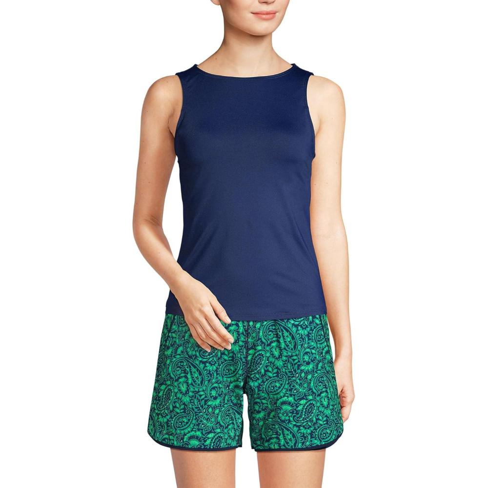 imageLands End Womens High Neck UPF 50 Modest Tankini Top SwimsuitDeep Sea Navy