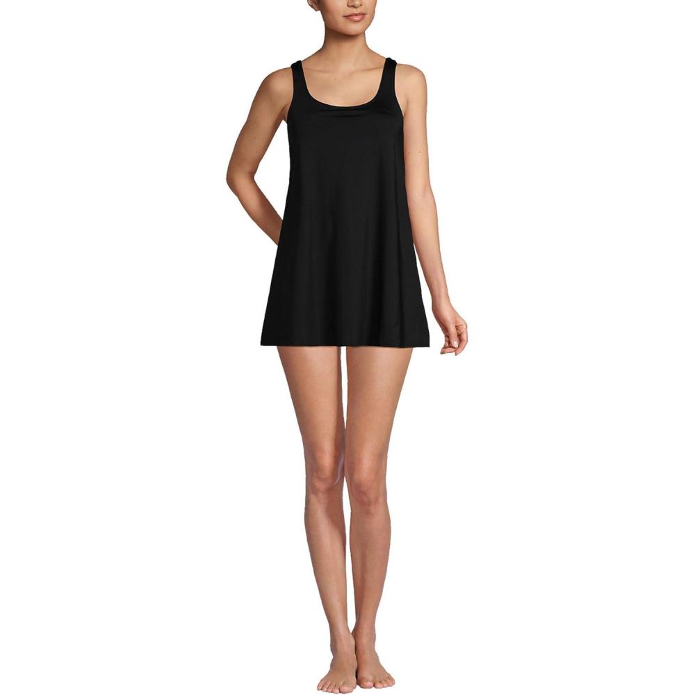 imageLands End Womens Scoop Neck Mini Swim Dress One Piece SwimsuitBlack