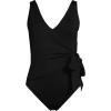 Lands’ End Women’s Chlorine Resistant Side Tie Wrap High Leg One Piece Swimsuit(Black)